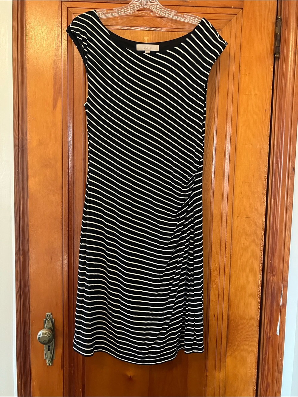 LOFT, black and white striped sleeveless dress, L